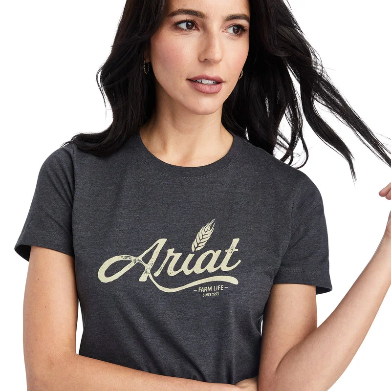 Ariat Women's Wheat Script Tee, Charcoal Heather