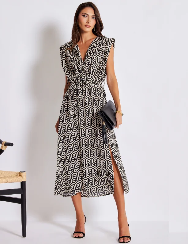 Aries Wrap Dress, Geo Print