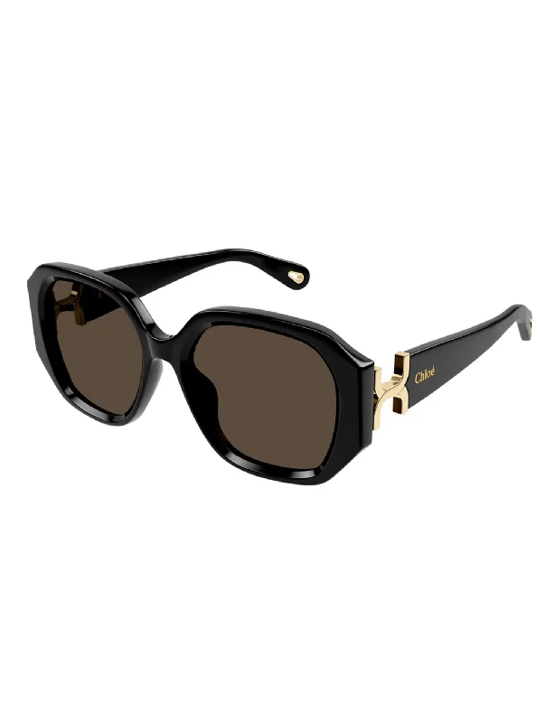 Rectangle Shape Sunglasses, Black/Brown