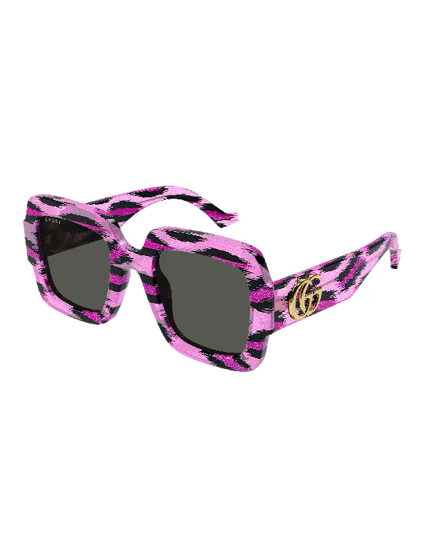 Full Rim Square Sunglasses, Fuchsia/Grey