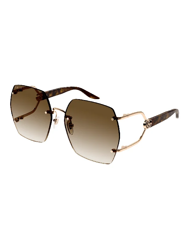 Geometric Fork Sunglasses, Rose Gold/Brown