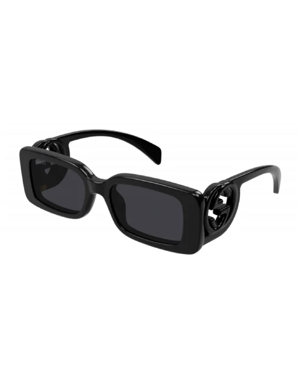 Rectangle Skinny Logo Frame Sunglasses, Black