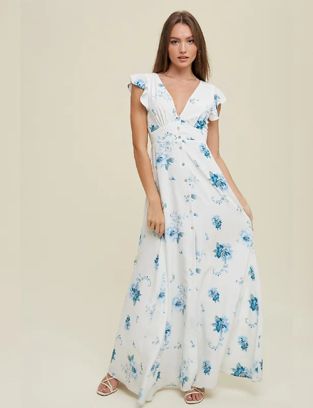 Anastasia Maxi Dress, Ivory Floral