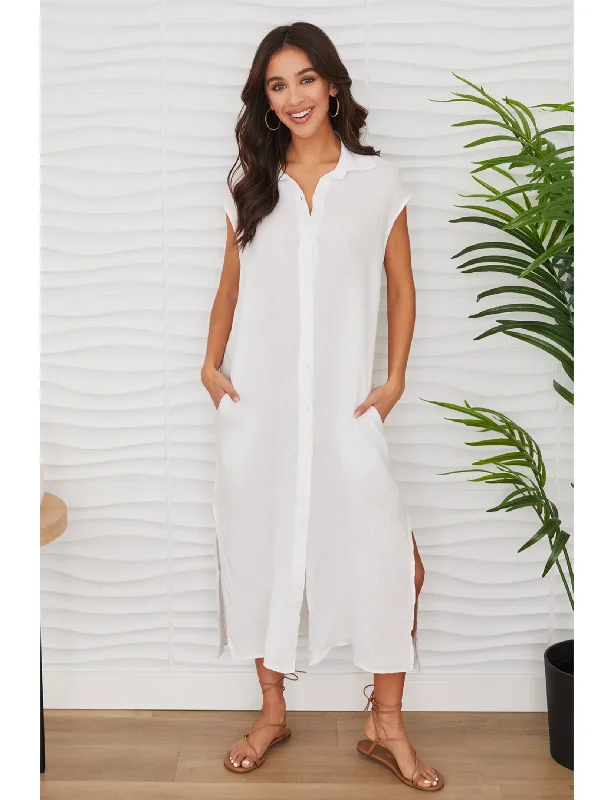 Julia Crinkle Shirt Dress, White