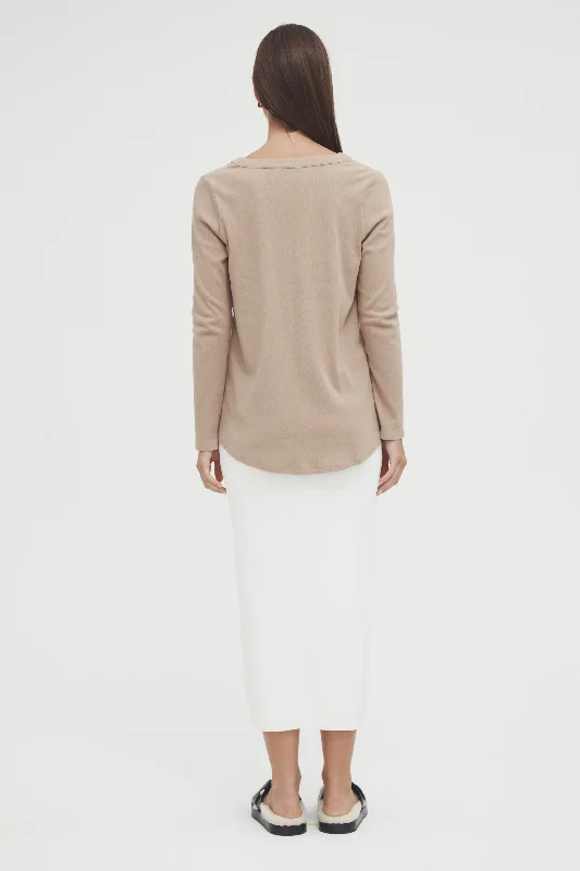 Ribbed Henley Top (Mocha)