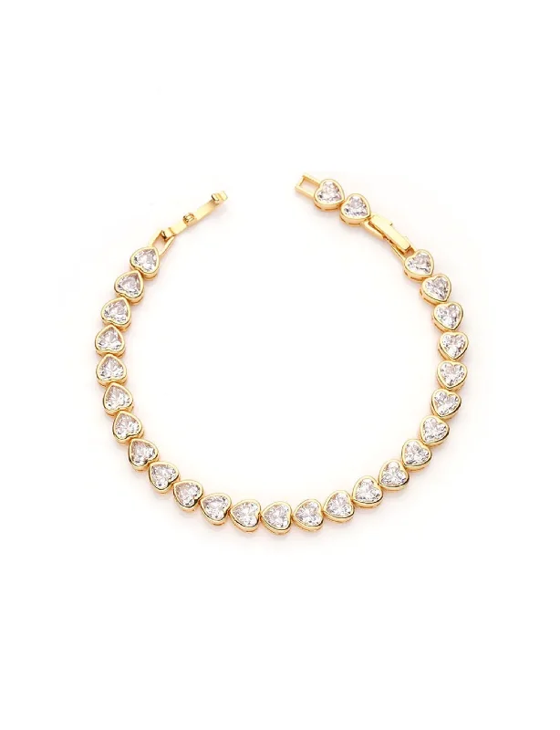 Bezel Heart Tennis Bracelet, Gold