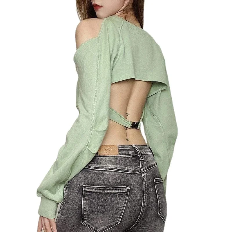 Women's Punk Off Shoulder Irregular Long Sleeved T-shirt