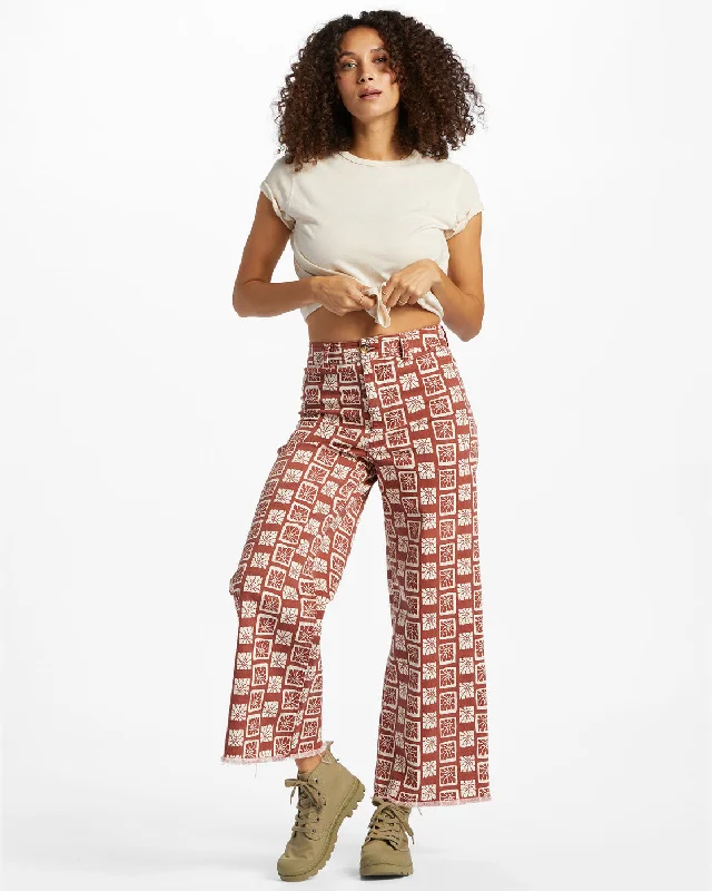 Free Fall Print Wide Leg Pants - Deep Sienna