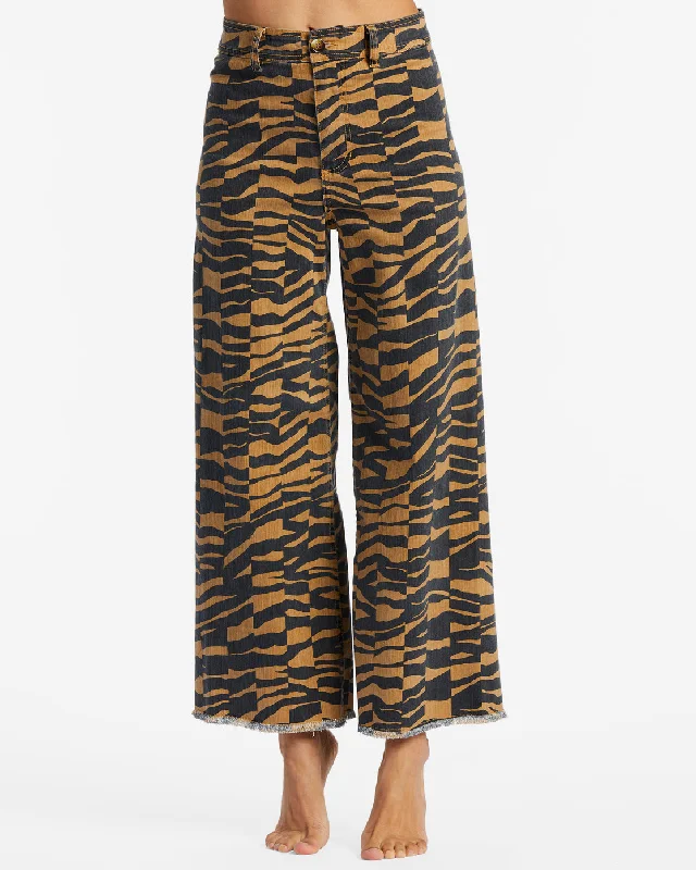 Free Fall Print Wide Leg Pants - Cosmic Khaki