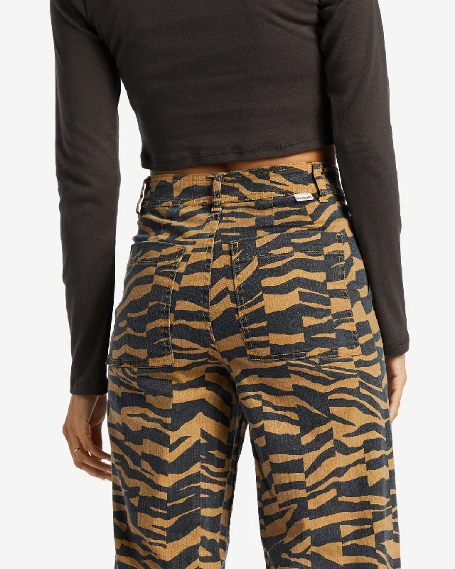 Free Fall Print Wide Leg Pants - Cosmic Khaki