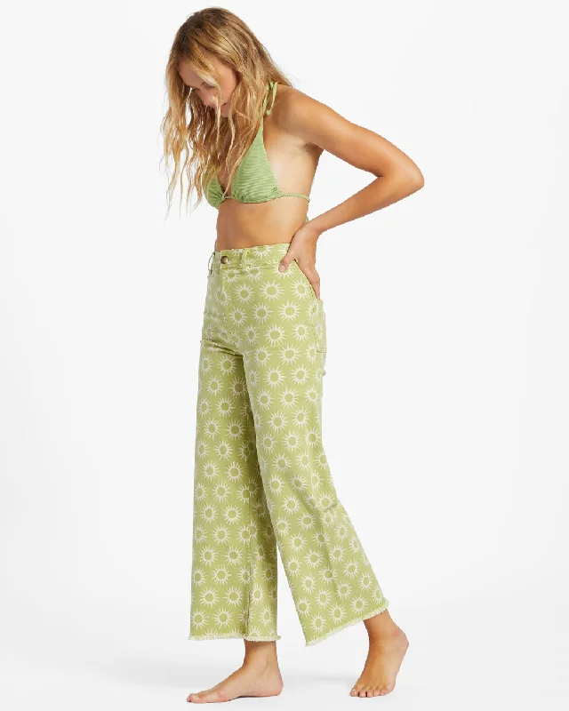 Free Fall Print Wide Leg Pants - Green Eyes