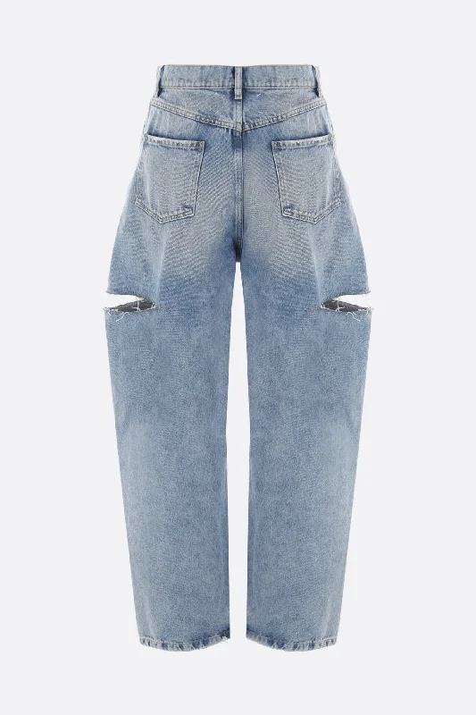 denim wide-leg jeans with cut-out