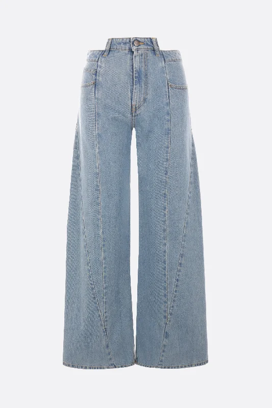 denim wide-leg jeans with cut-out