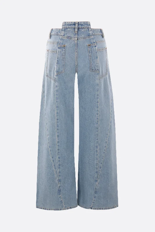 denim wide-leg jeans with cut-out