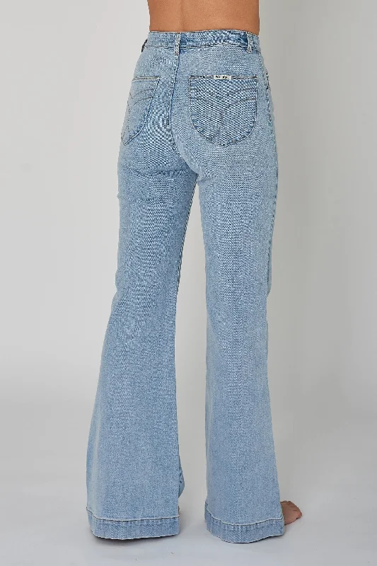 ROLLAS Womens Eastcoast Denim Flares - Cloud Blue Organic